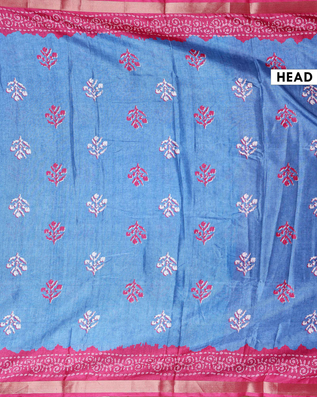 Elegant Dola Saree with Floral Motifs and Contrast Border - Blue
