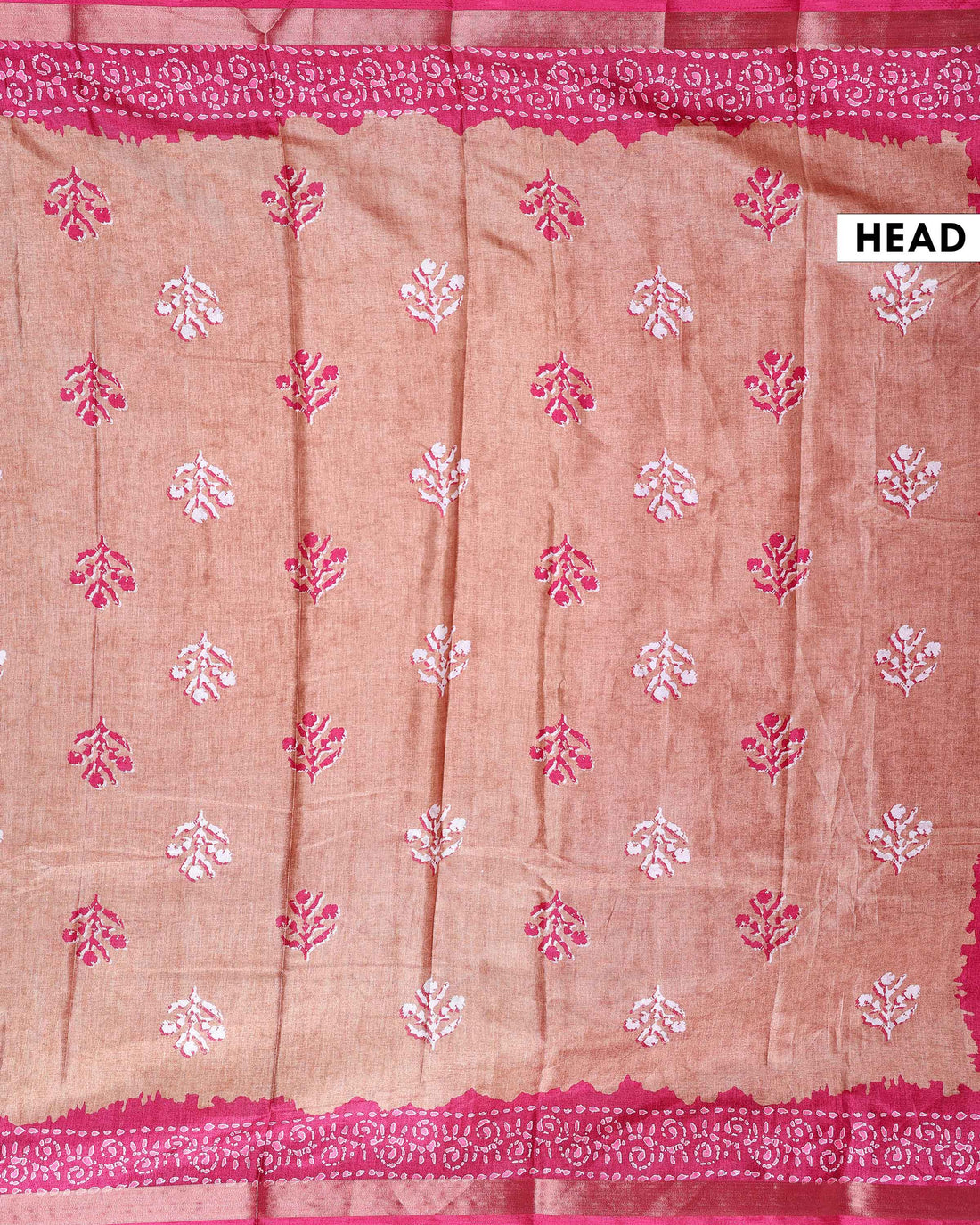 Elegant Dola Saree with Floral Motifs and Contrast Border - Light Brown