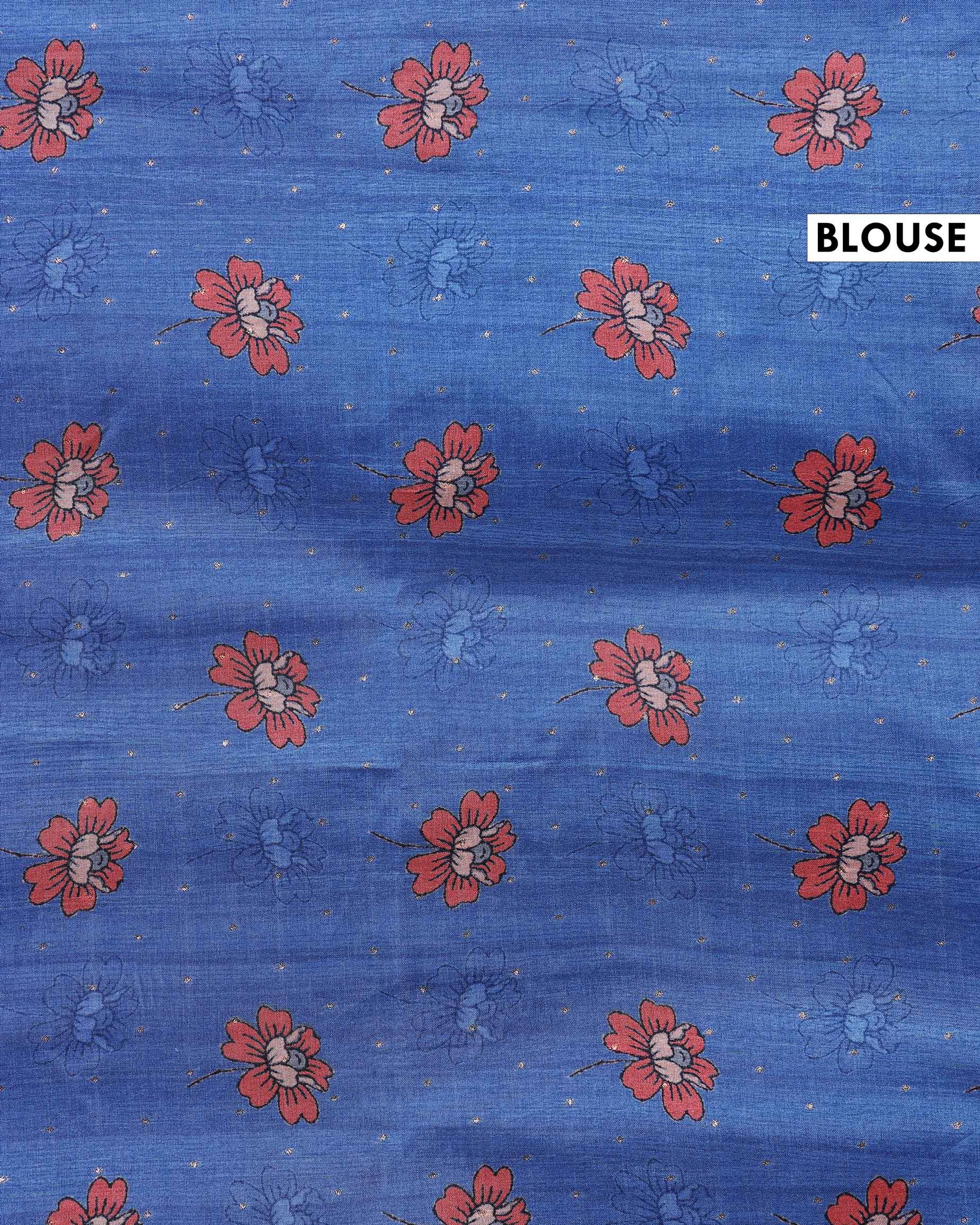Elegant Floral Embroidered Semi Tussar Saree with All-Over Motifs - Blue