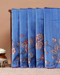 Elegant Floral Embroidered Semi Tussar Saree with All-Over Motifs - Blue