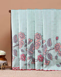 Elegant Floral Embroidered Semi Tussar Saree with All-Over Motifs -  Light Blue
