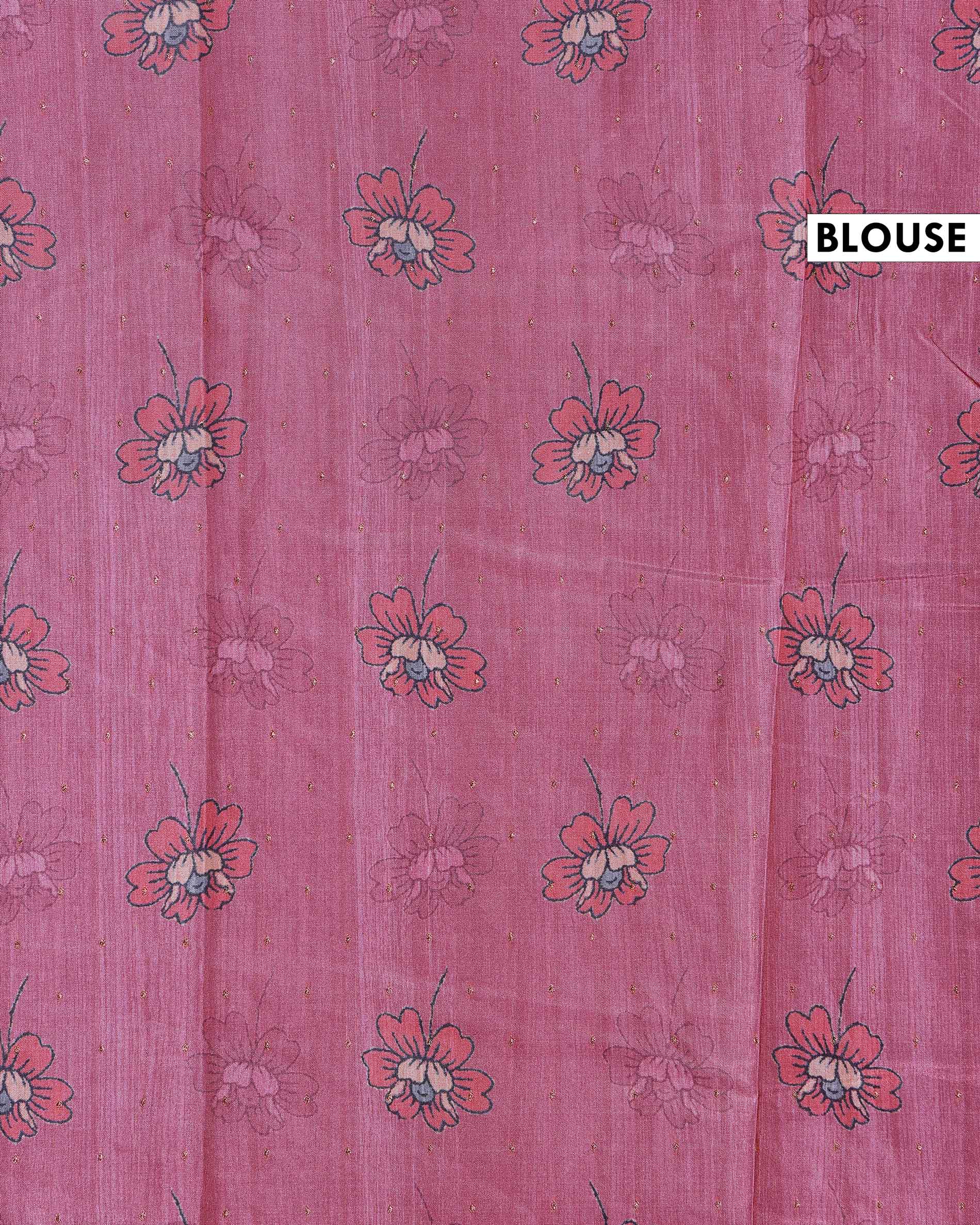 Elegant Floral Embroidered Semi Tussar Saree with All-Over Motifs - Pink
