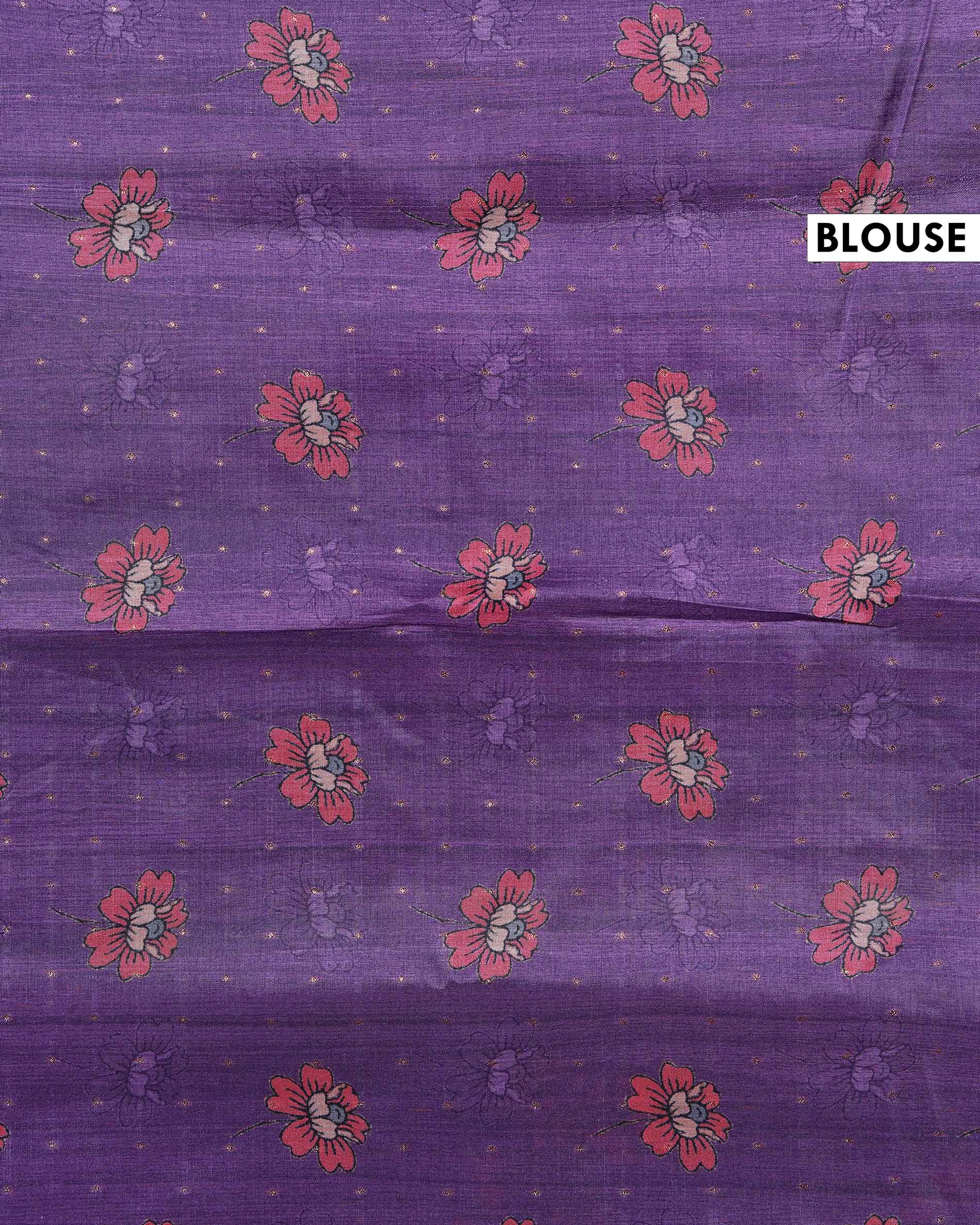 Elegant Floral Embroidered Semi Tussar Saree with All-Over Motifs - Purple