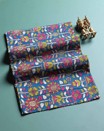 Elegant Floral Print Unstitched Blouse Material - Blue