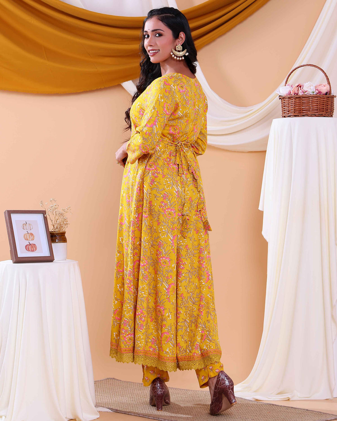 Elegant Floral Printed Women's Readymade Salwar Set with Designer Detailing - Yellow