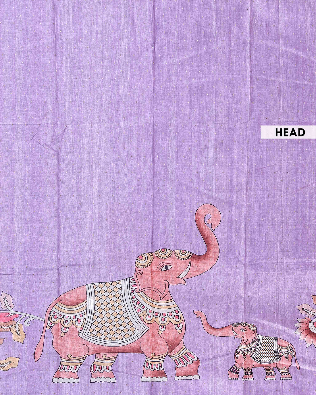 Elegant Hand-Painted Semi Tussar Silk Saree with Elephant and Floral Motifs - Lavender