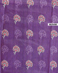 Elegant Hand-Painted Semi Tussar Silk Saree with Elephant and Floral Motifs - Purple