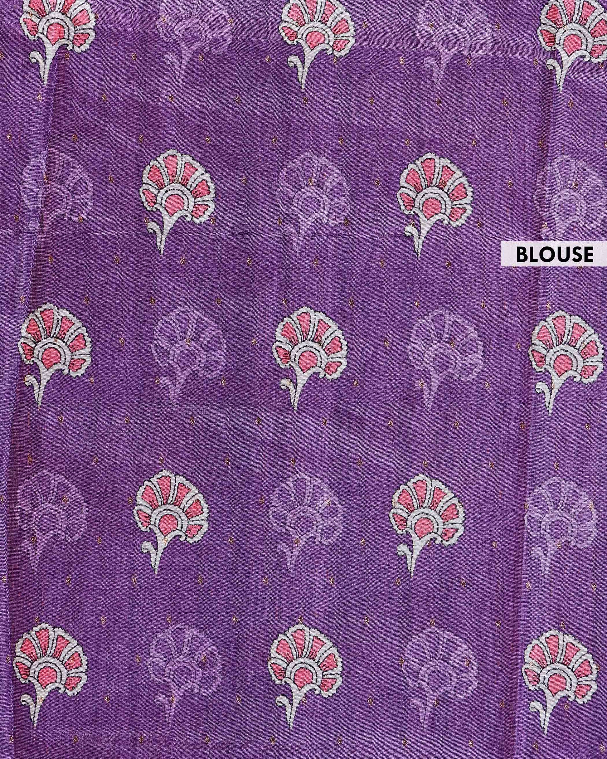 Elegant Hand-Painted Semi Tussar Silk Saree with Elephant and Floral Motifs - Purple
