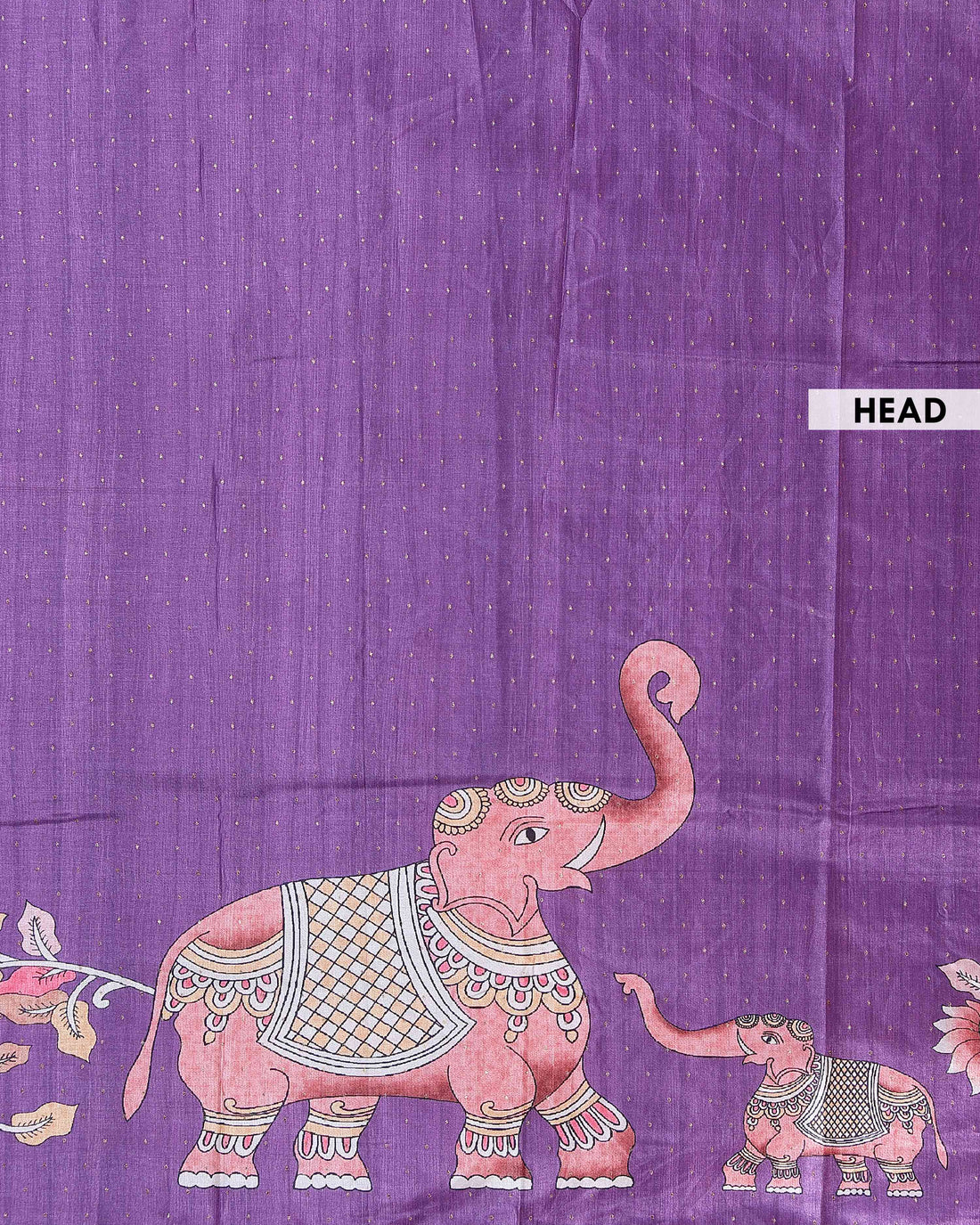 Elegant Hand-Painted Semi Tussar Silk Saree with Elephant and Floral Motifs - Purple