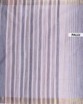 Elegant Handloom Kovai Cotton Saree with Woven Stripes and Zari Border - Grey