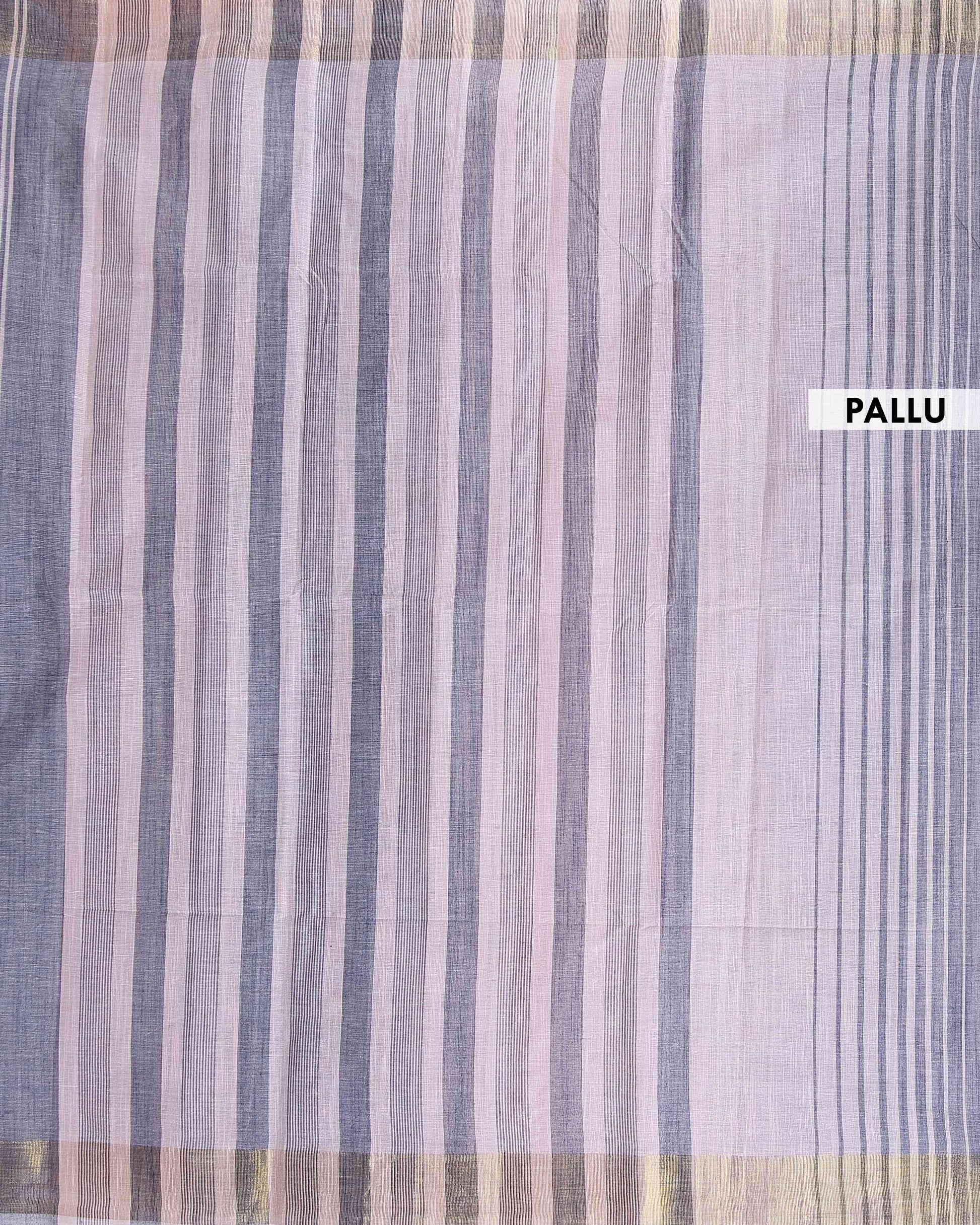 Elegant Handloom Kovai Cotton Saree with Woven Stripes and Zari Border - Grey