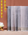 Elegant Handloom Kovai Cotton Saree with Woven Stripes and Zari Border - Grey