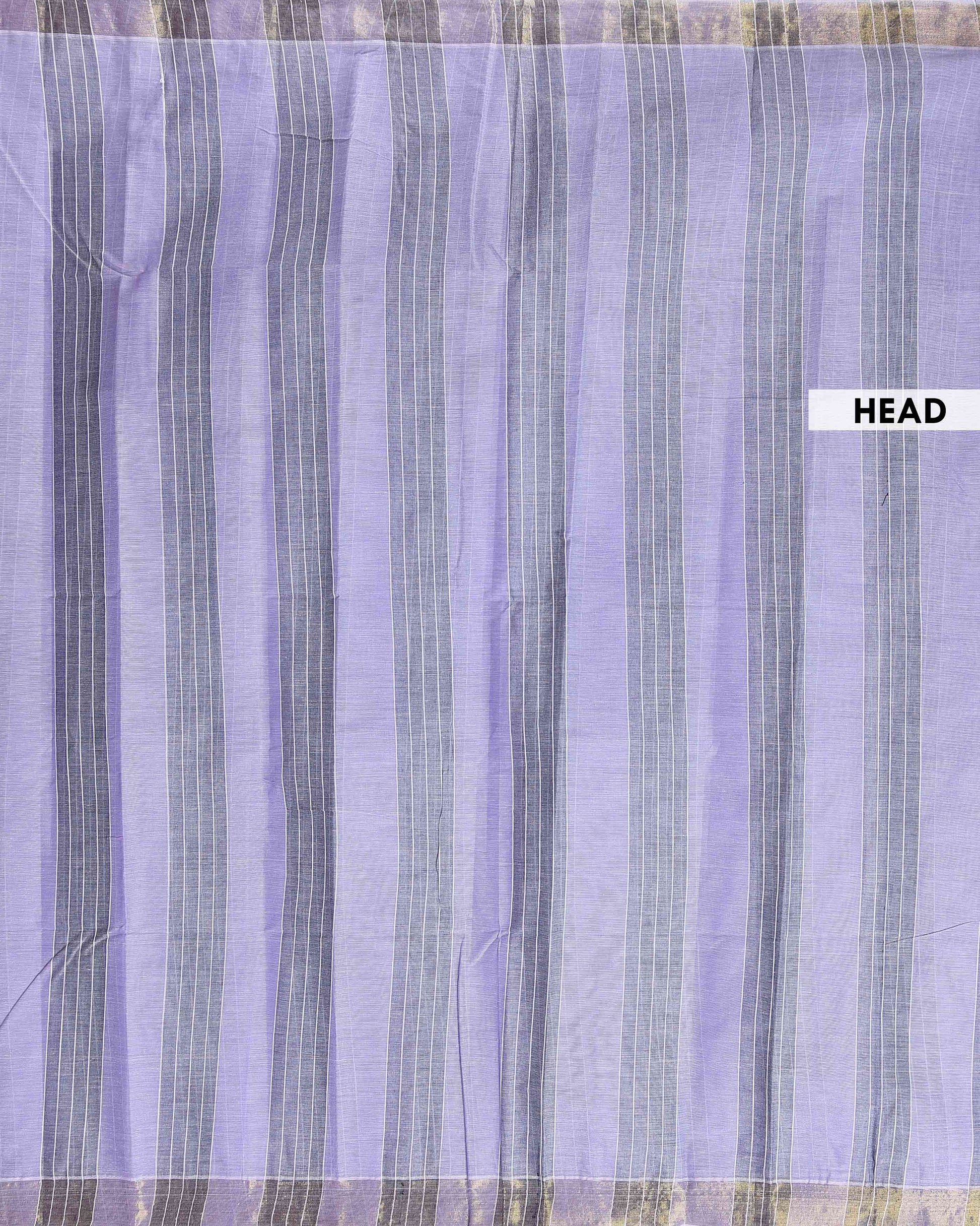 Elegant Handloom Kovai Cotton Saree with Woven Stripes and Zari Border - Lavender