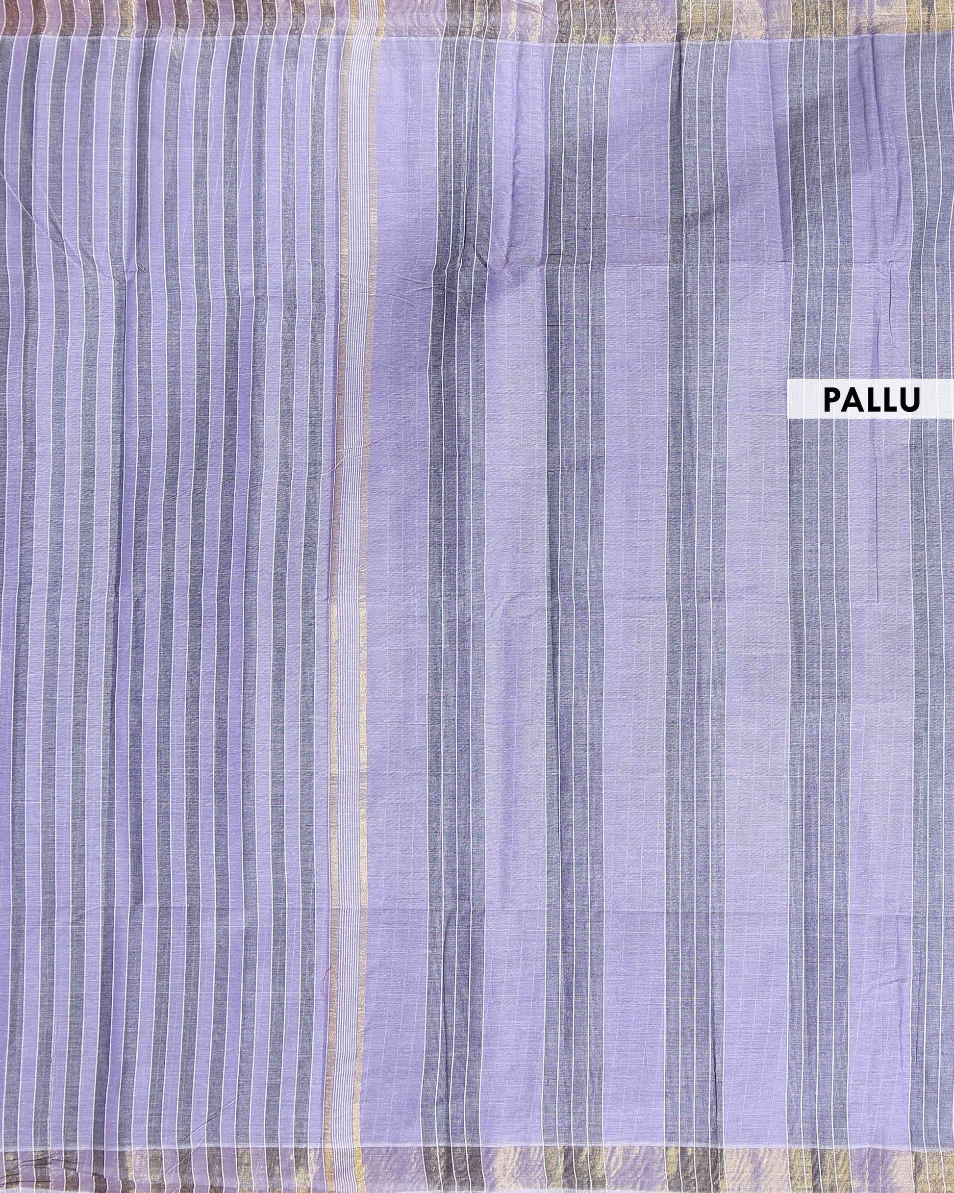 Elegant Handloom Kovai Cotton Saree with Woven Stripes and Zari Border - Lavender