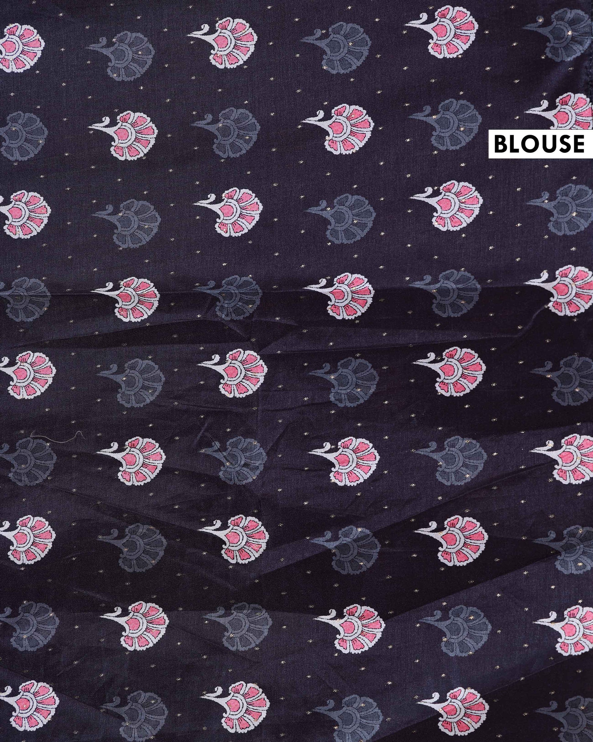 Elegant Handloom Tussar Silk Saree with a Traditional Elephant and Flower Border - Black