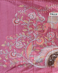 Elegant Handloom Tussar Silk Saree with a Traditional Elephant and Flower Border - Onion Pink