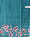 Elegant Handloom Tussar Silk Saree with a Traditional Elephant and Flower Border - Teal