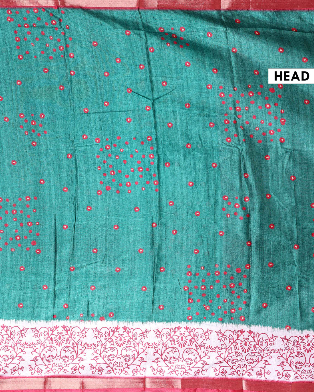 Elegant Handwoven Dola Saree with Intricate Floral Pallu and Dotted Body - Teal