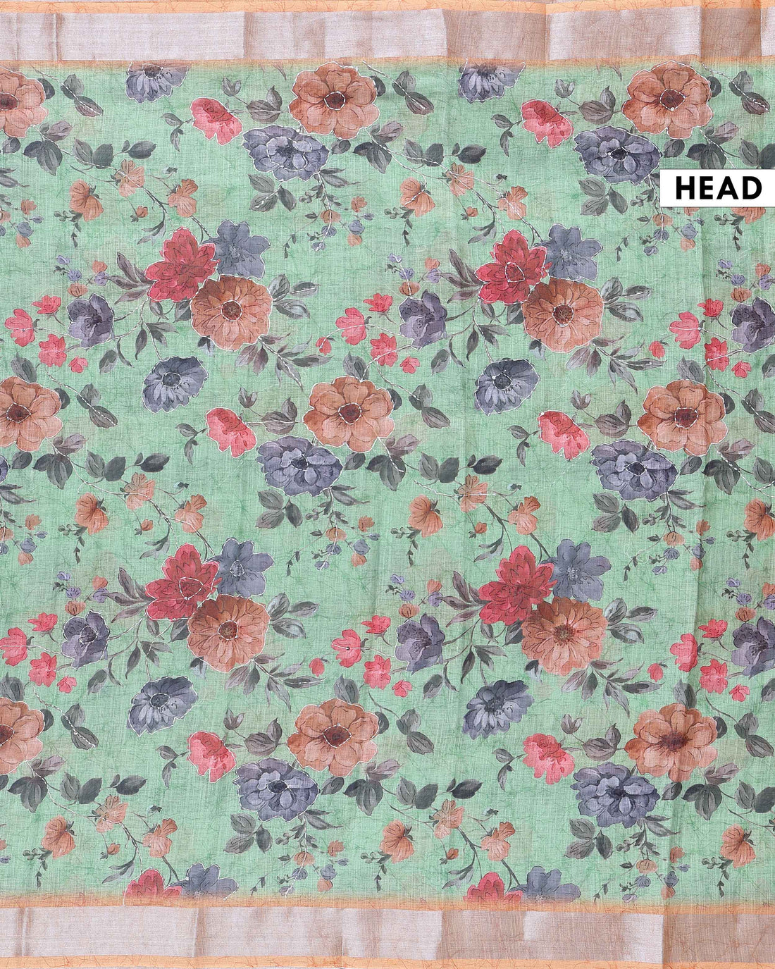 Elegant Kantha Work Saree with Floral Print and Contrasting Border - Green