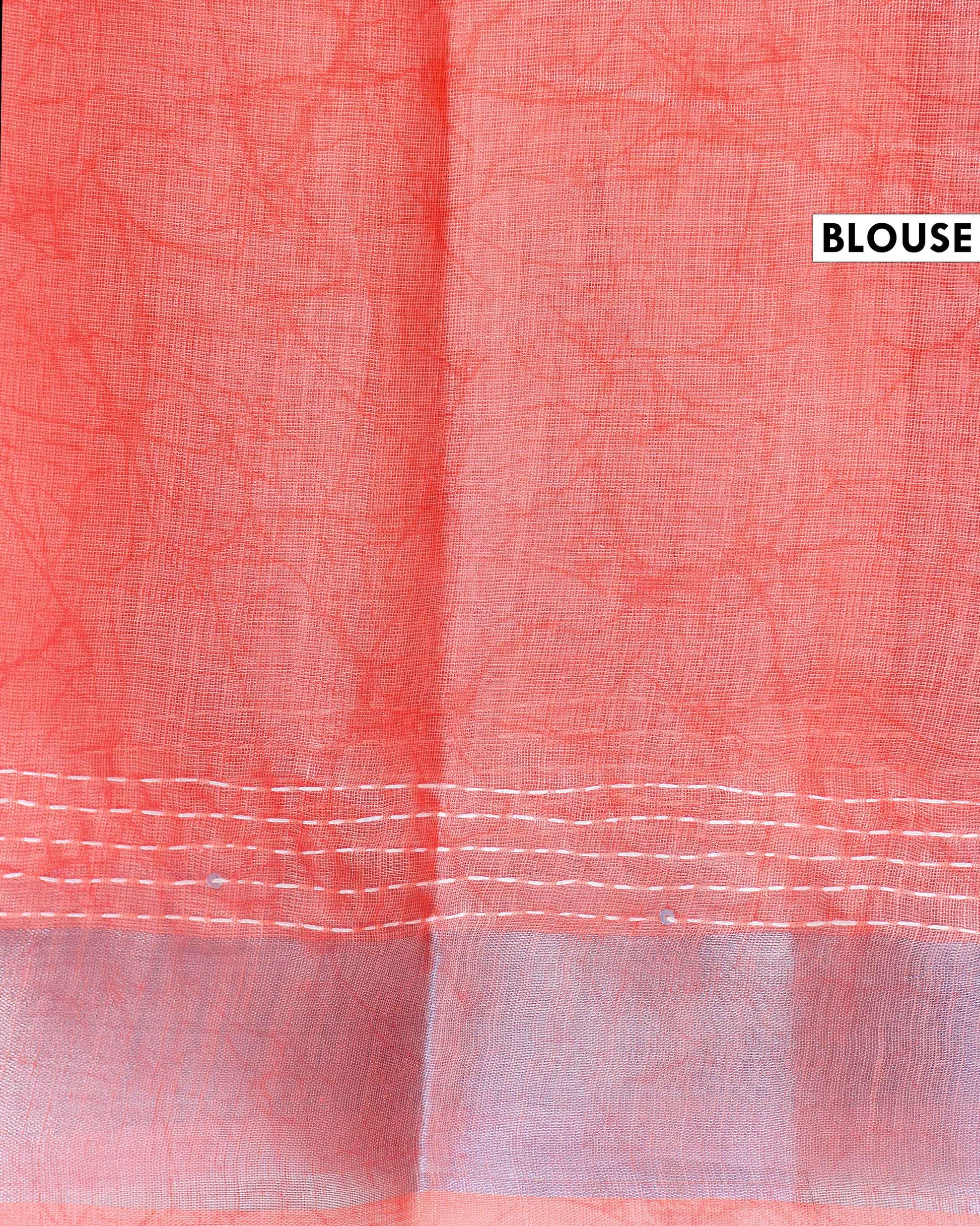 Elegant Kantha Work Saree with Floral Print and Contrasting Border - Grey