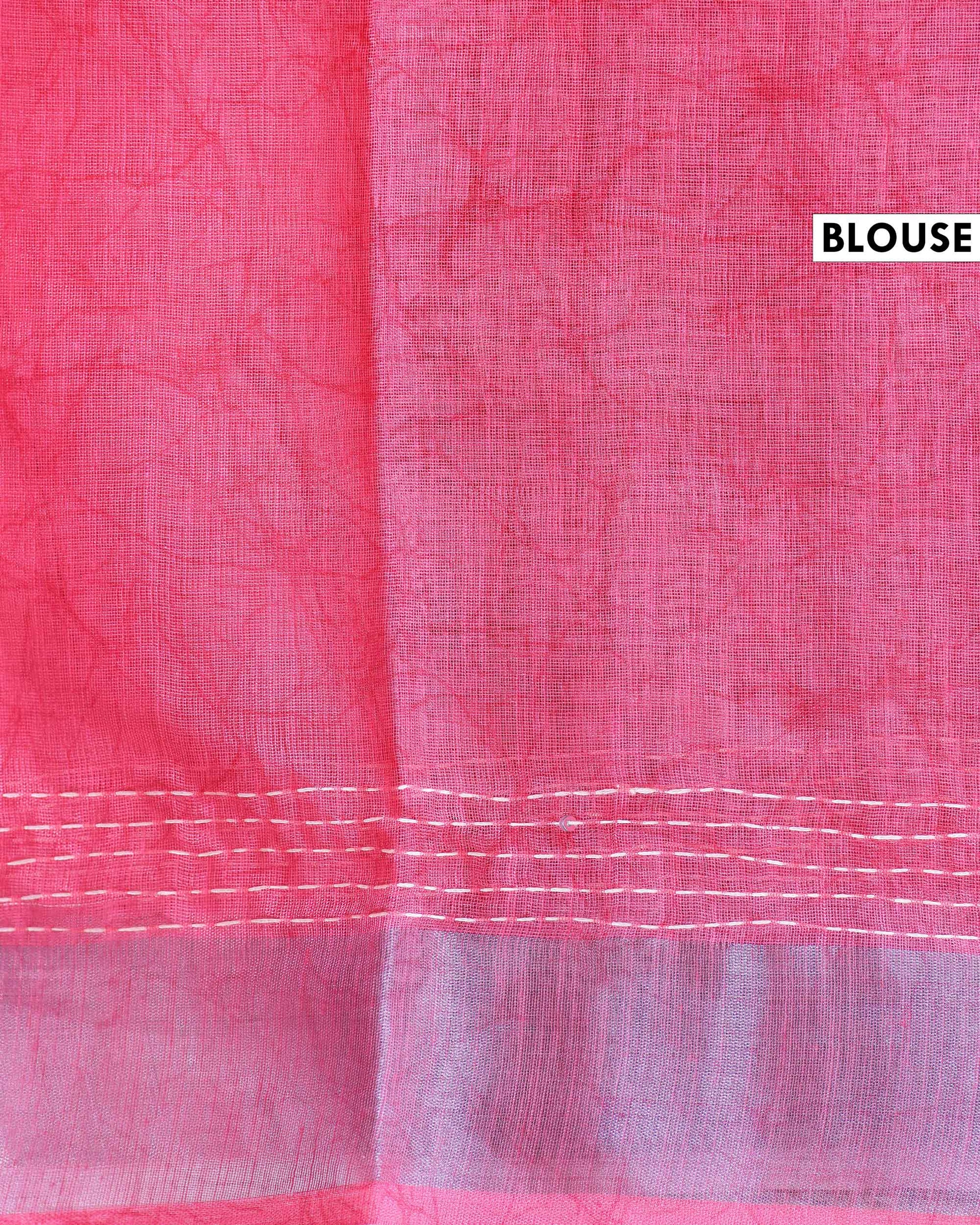 Elegant Kantha Work Saree with Floral Print and Contrasting Border - Orange