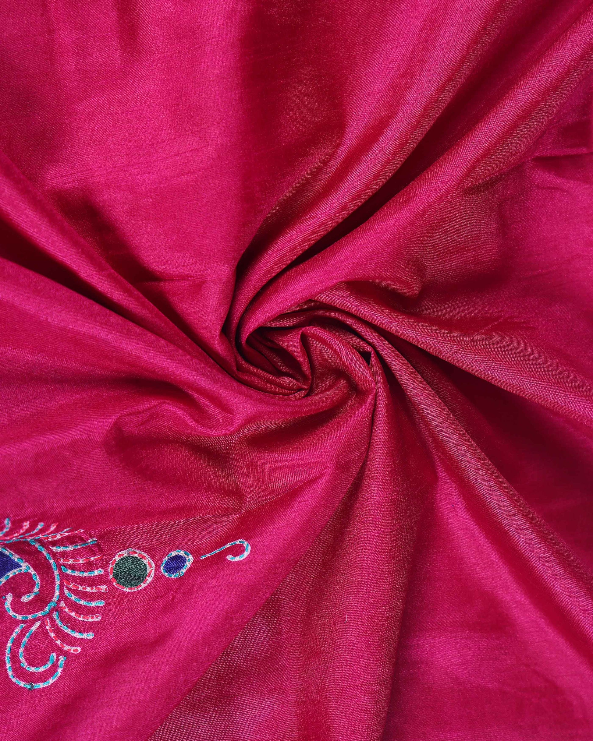 Elegant Kantha Work Saree with Intricate Handcrafted Border and Traditional Motif Detailing - Magenta