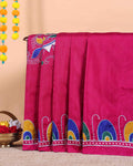 Elegant Kantha Work Saree with Intricate Handcrafted Border and Traditional Motif Detailing - Magenta