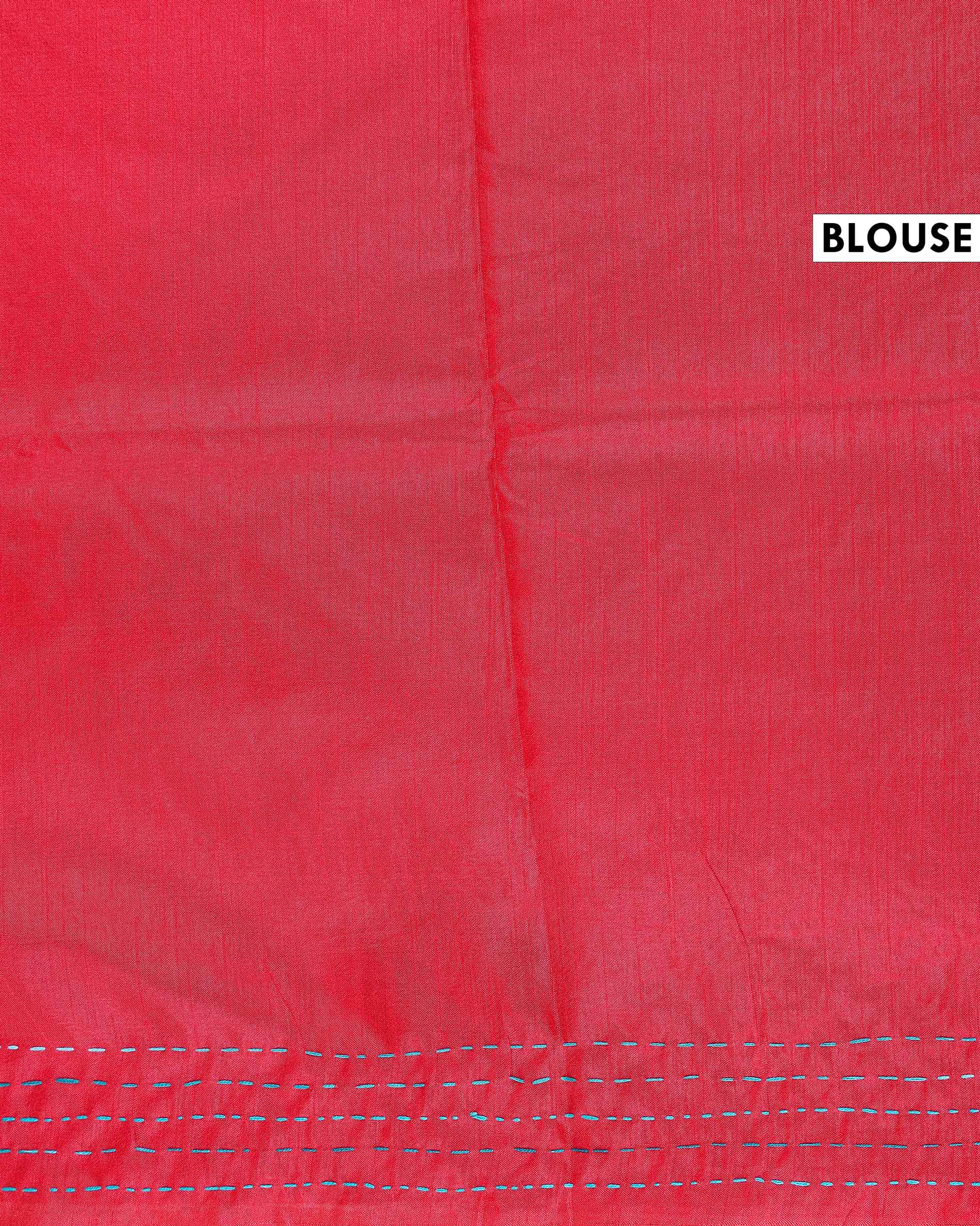 Elegant Kantha Work Saree with Intricate Handcrafted Border and Traditional Motif Detailing - Red