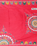 Elegant Kantha Work Saree with Intricate Handcrafted Border and Traditional Motif Detailing - Red