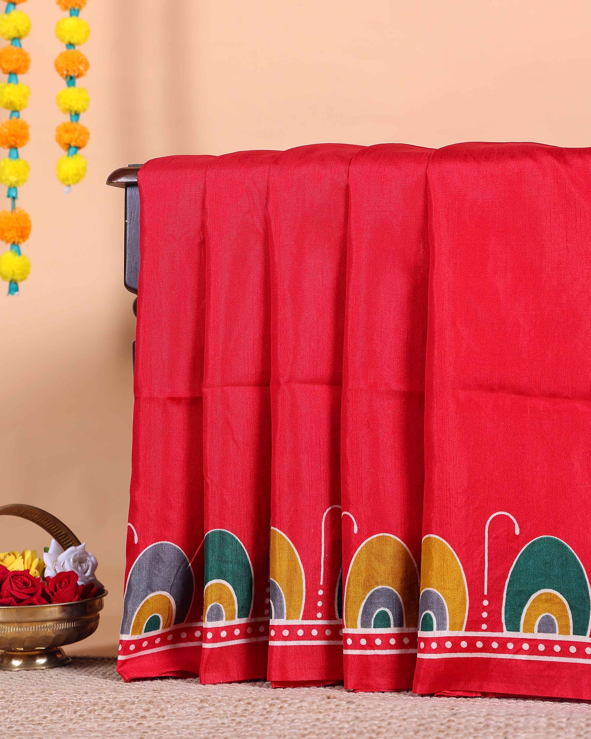 Elegant Kantha Work Saree with Intricate Handcrafted Border and Traditional Motif Detailing - Red