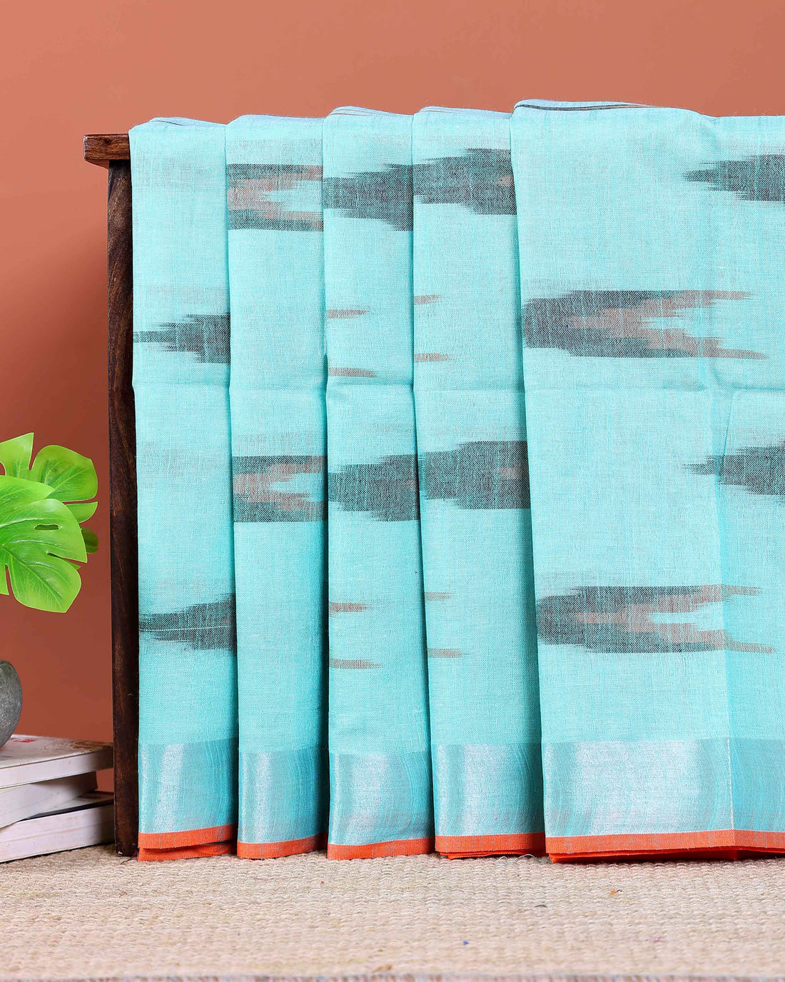 Elegant Linen Cotton Saree with Traditional Ikat-Inspired Design - Blue
