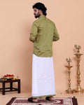 Elegant Men's Ethnic Full Sleeve Shirt & Dhoti Set with Traditional Border - Green
