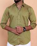 Elegant Men's Ethnic Full Sleeve Shirt & Dhoti Set with Traditional Border - Green