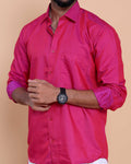 Elegant Men's Ethnic Full Sleeve Shirt & Dhoti Set with Traditional Border - Pink