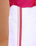 Elegant Men's Ethnic Full Sleeve Shirt & Dhoti Set with Traditional Border - Pink-front image