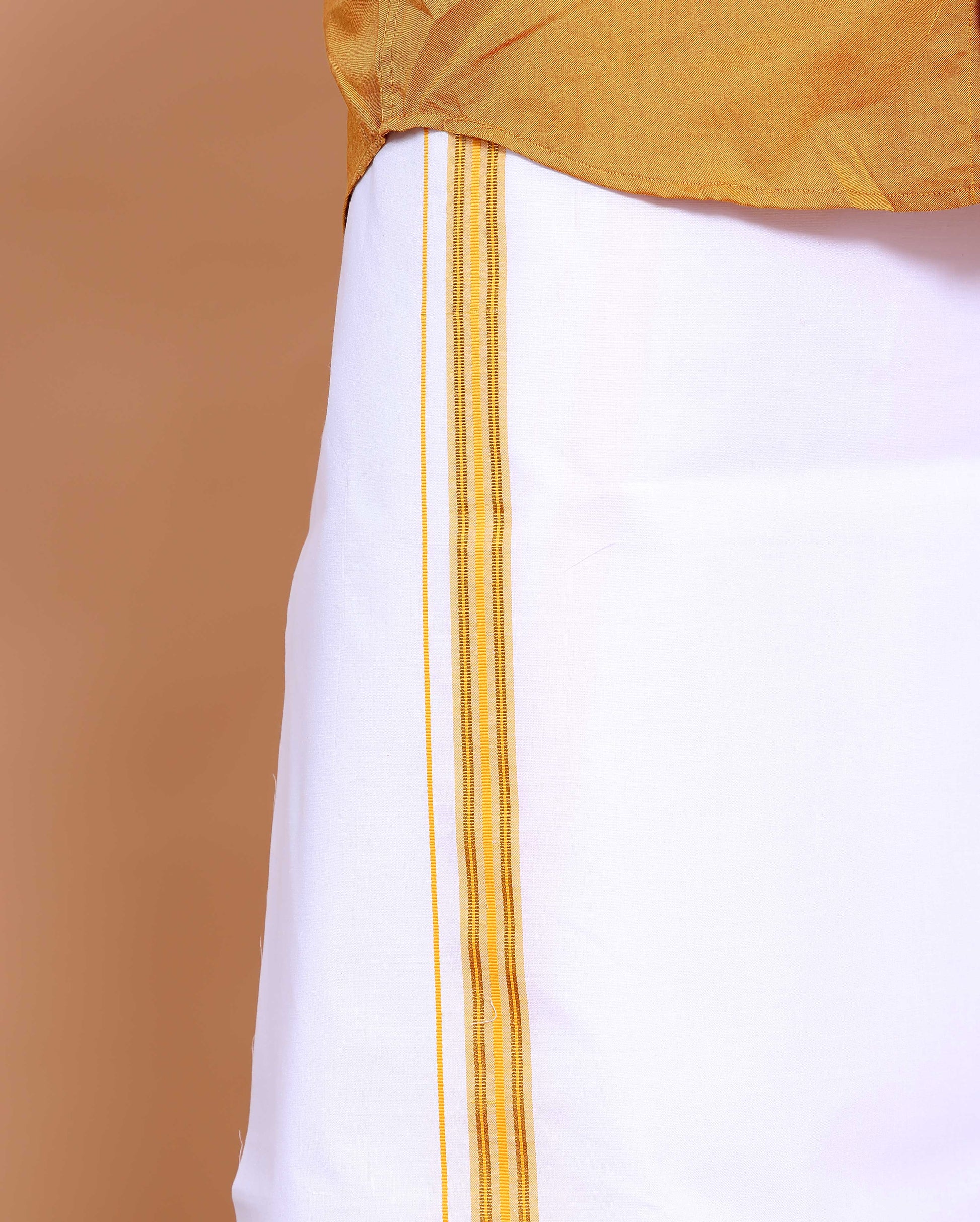 Elegant Men's Ethnic Full Sleeve Shirt & Dhoti Set with Traditional Border - Yellow-shirt