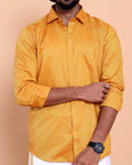 Elegant Men's Ethnic Full Sleeve Shirt & Dhoti Set with Traditional Border - Yellow-shirt