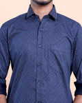 Elegant Men's Ethnic Full Sleeve Shirt & Dhoti Set with Zari Border - Blue