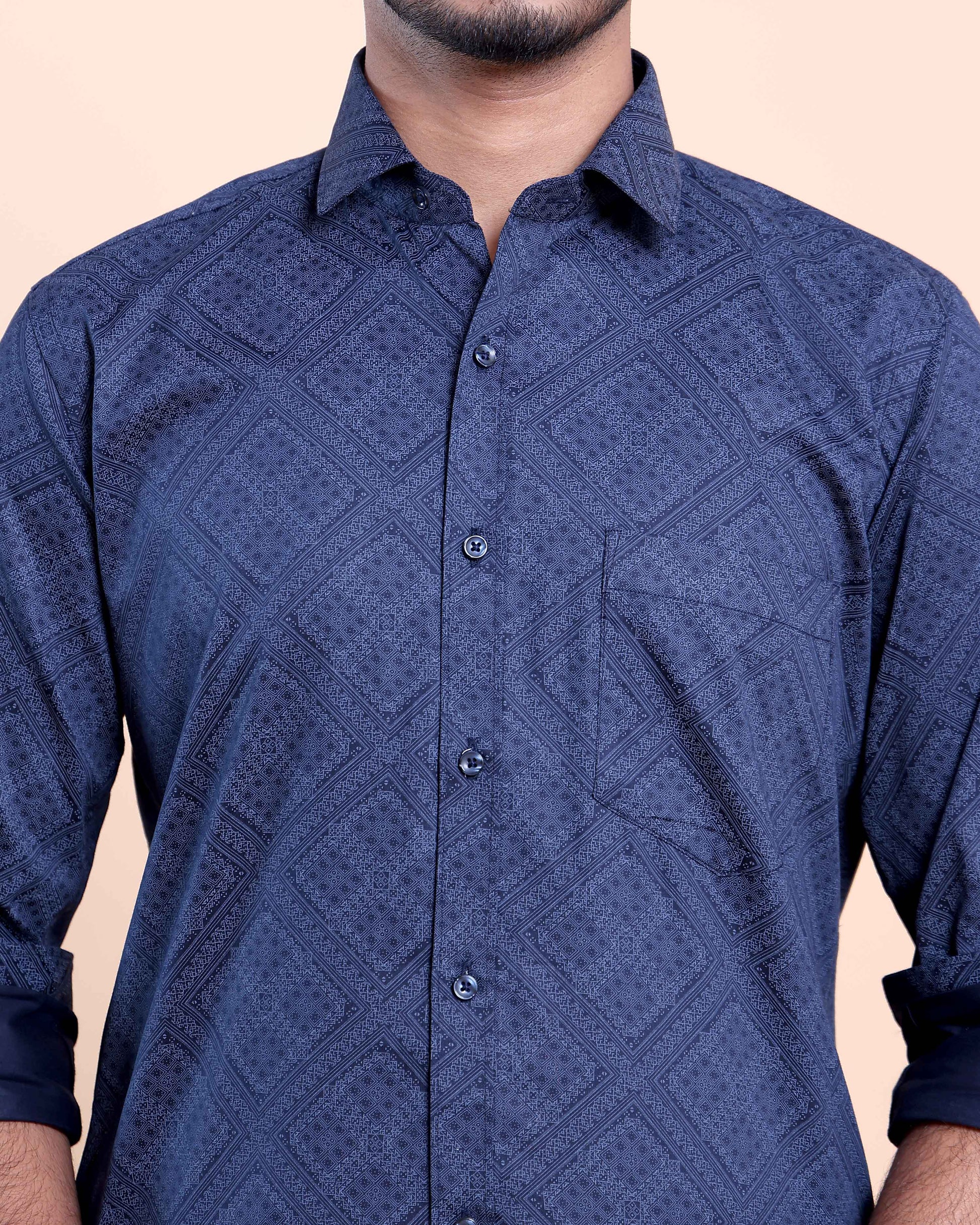 Elegant Men's Ethnic Full Sleeve Shirt & Dhoti Set with Zari Border - Blue