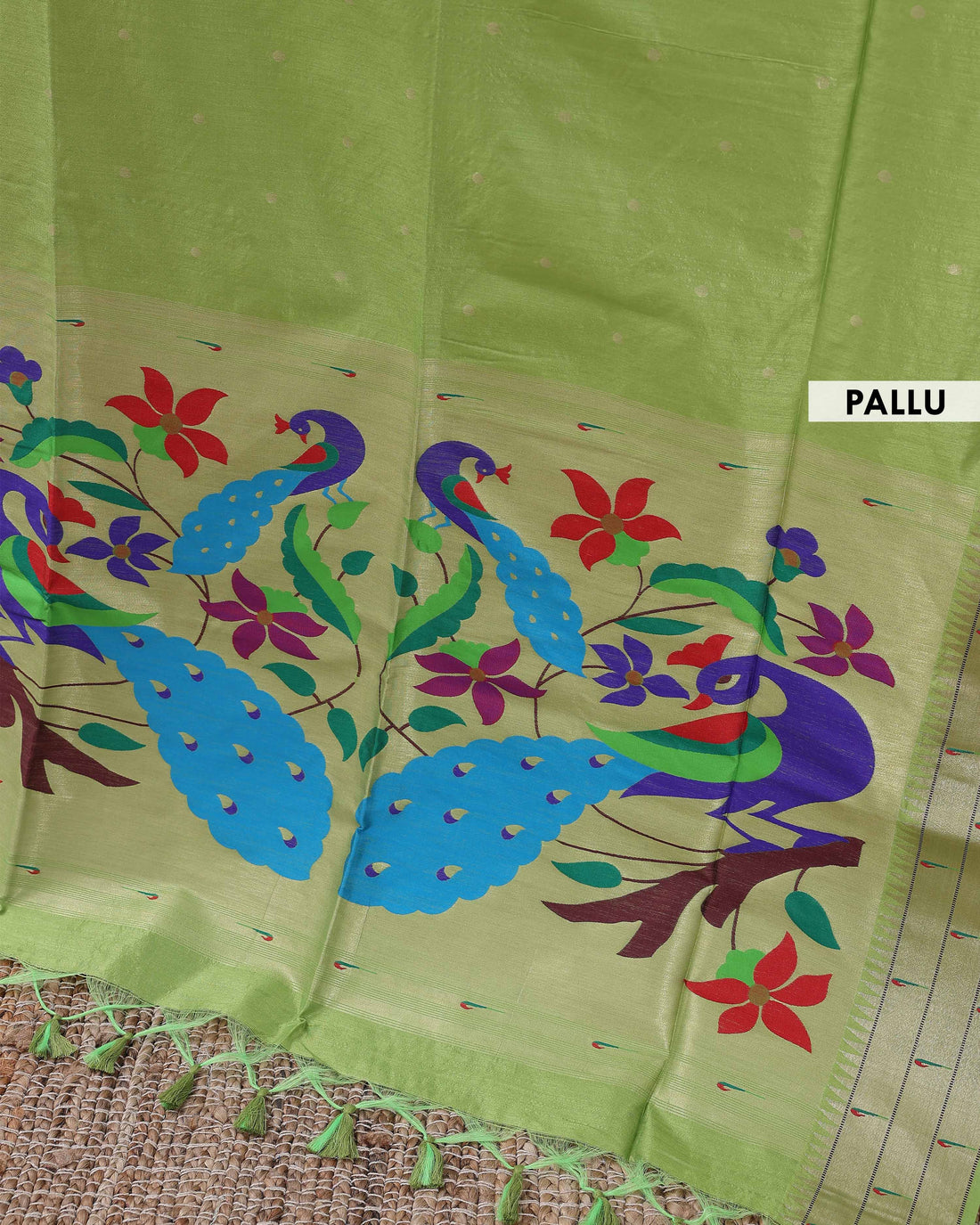 Elegant Paithani Saree with Traditional Peacock and Floral Motifs - Green