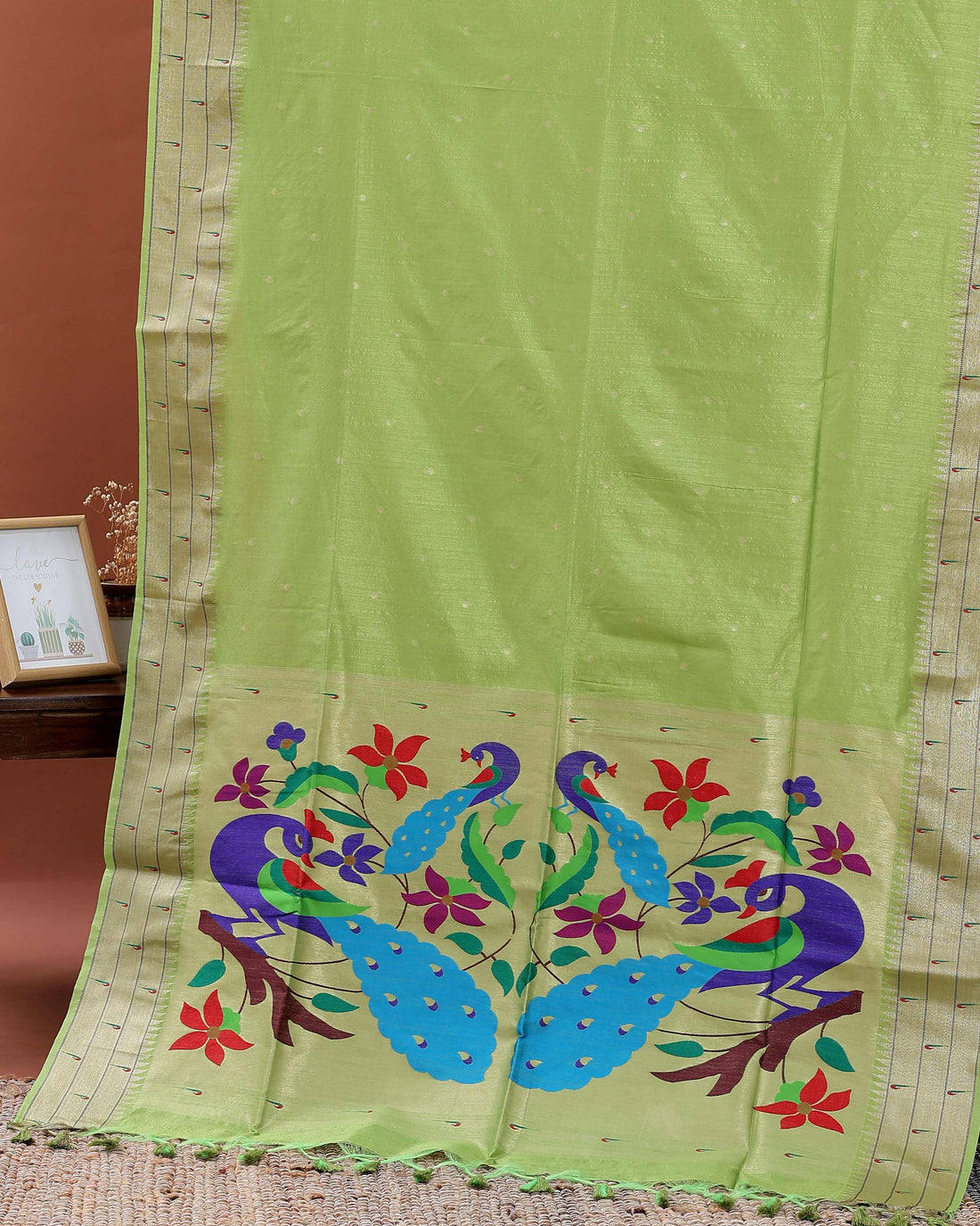Elegant Paithani Saree with Traditional Peacock and Floral Motifs - Green