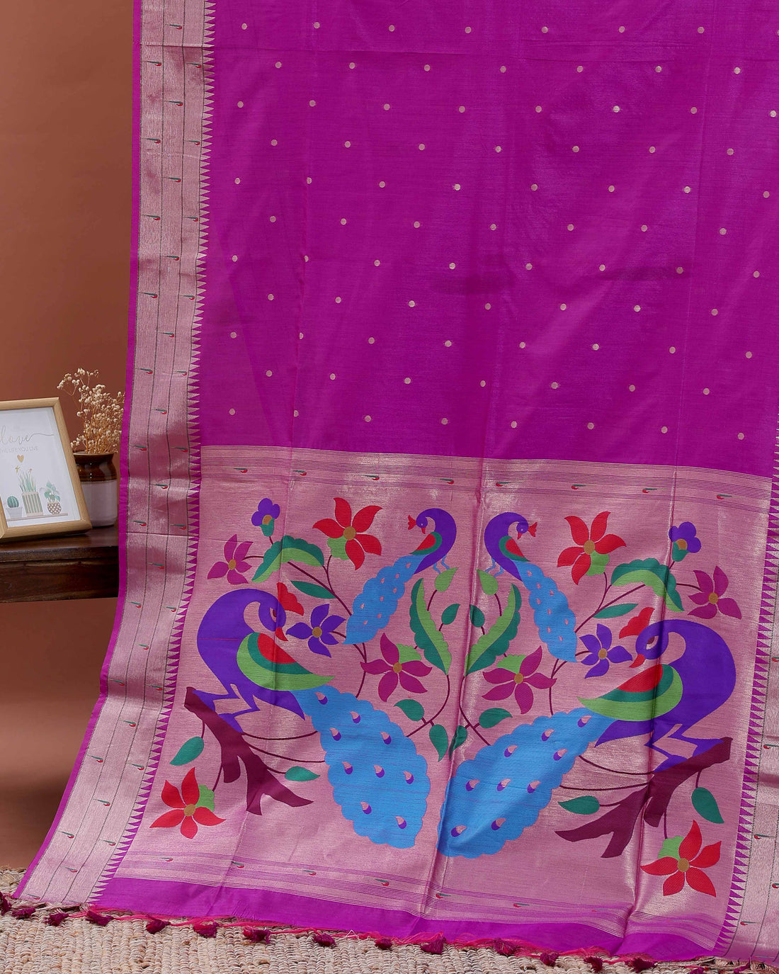 Elegant Paithani Saree with Traditional Peacock and Floral Motifs - Purple