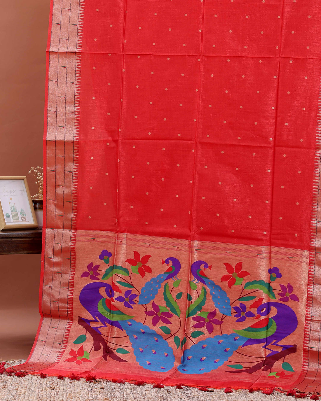 Elegant Paithani Saree with Traditional Peacock and Floral Motifs - Red