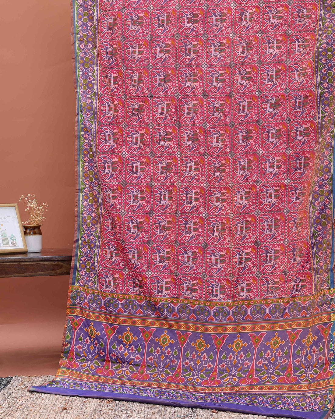 Elegant Patola Handloom Saree with Woven Geometric and Floral Designs - Red