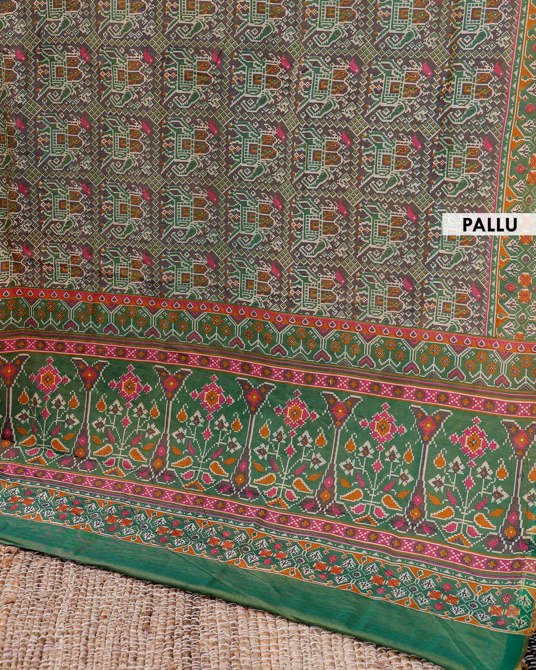 Elegant Patola Semi-Silk Saree with Intricate Geometric and Floral Motifs - Brown