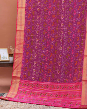 Elegant Patola Semi-Silk Saree with Traditional Ikkat Weave - Purple