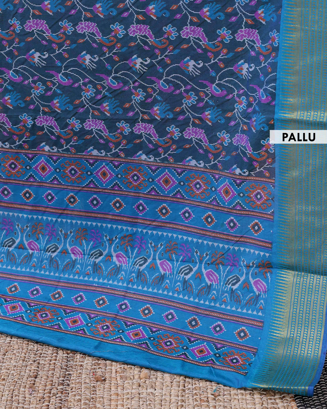 Elegant Patola Semi Silk Saree with Intricate Floral and Bird Motif Weaving, and Zari Border - Blue