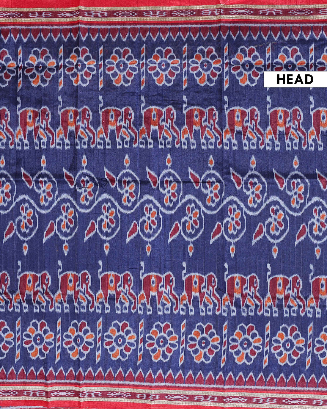 Elegant Pochampally Ikkat Handloom Saree with Elephant and Floral Motifs - Navy Blue