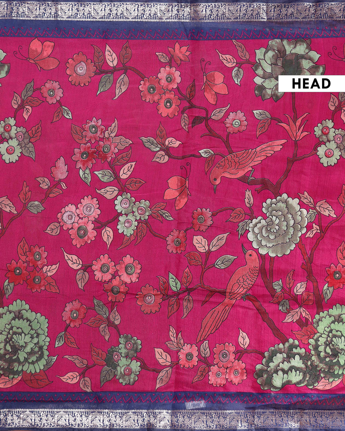 Elegant Semi Chanderi Saree Botanical Motifs and Heritage Mythological Art Pallu - Pink