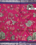 Elegant Semi Chanderi Saree Botanical Motifs and Heritage Mythological Art Pallu - Pink